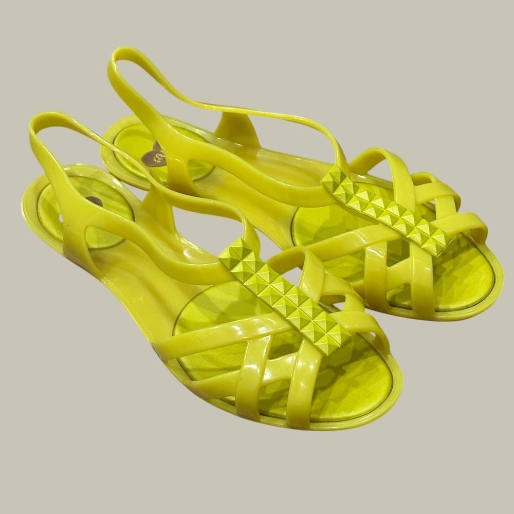Mel by Melissa Cavey Neon Yellow Studded Jelly Sandals Slingback Melflex Size 6